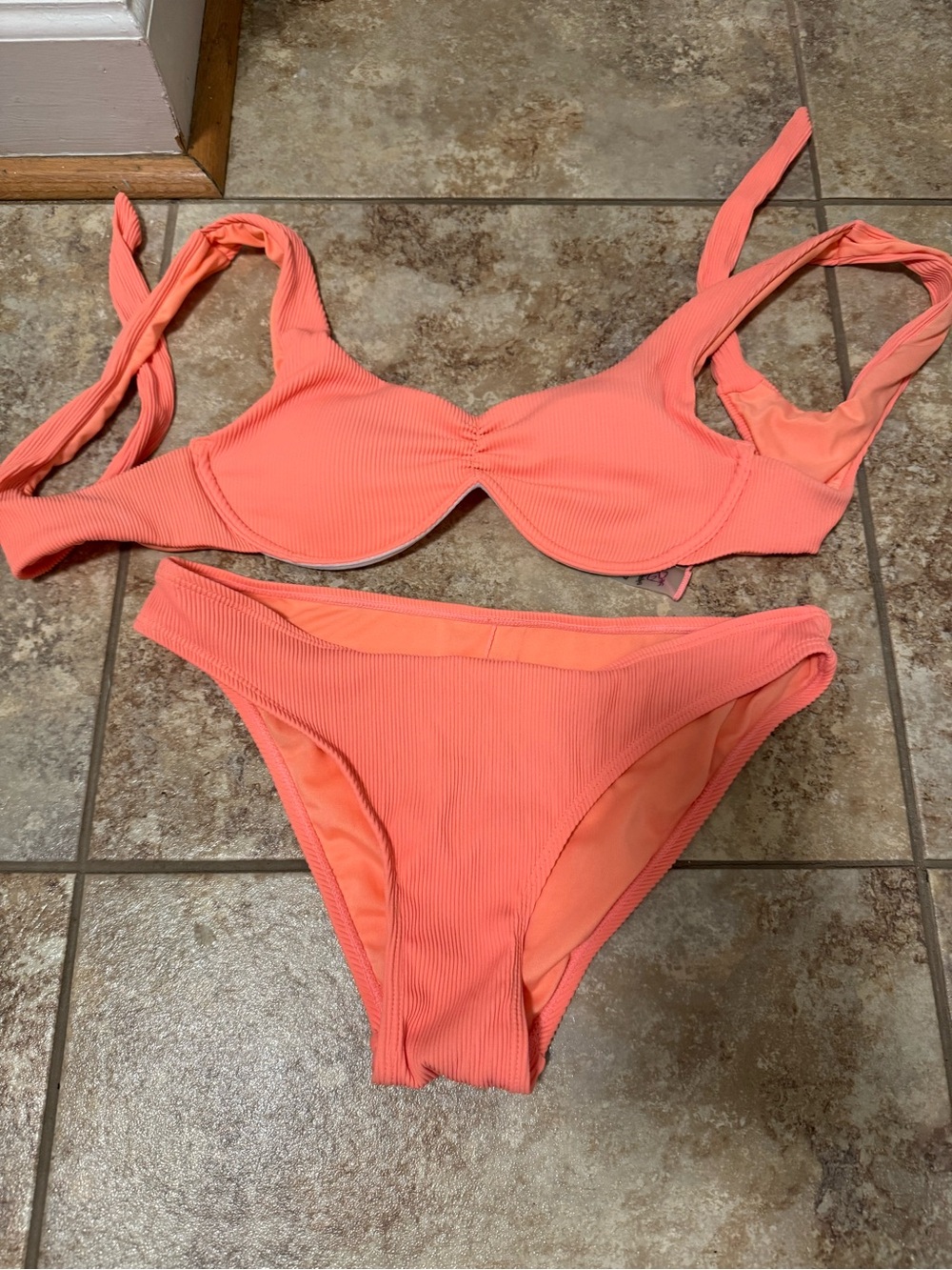 Ribbed Coral Underwire Bikini Set
